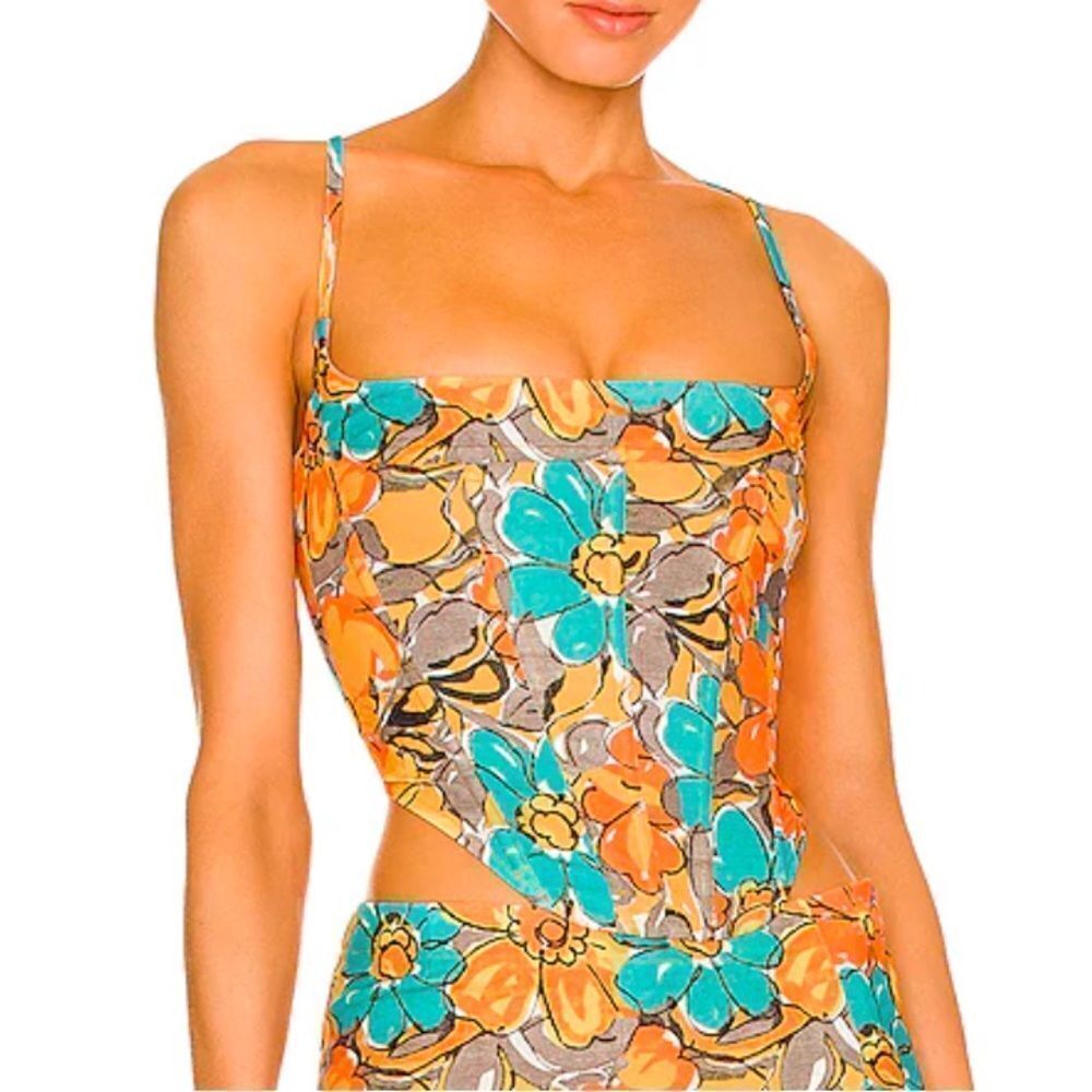 MIAOU V Corset Top Parisian Floral Orange bustier lace up NWT Sz S